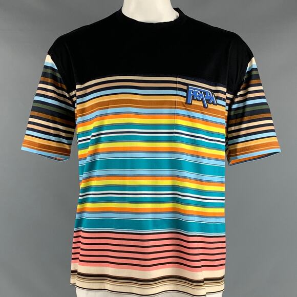 Prada Other - PRADA Size XL Black Multi-Color Stripe Cotton Crew Neck T-shirt